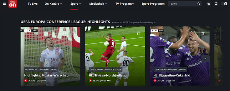 Captura de Servus TV para ver partidos de la Conference League UEFA