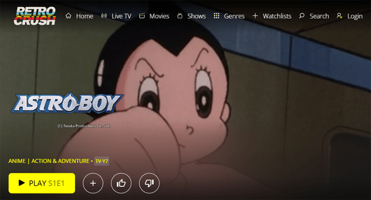 Página de RetroCrush con banner de Astroboy