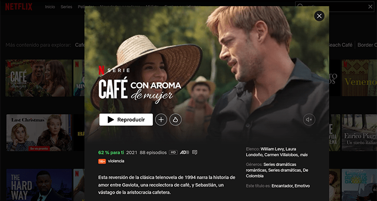 Catálogo Netflix Colombia con Café con Aroma de Mujer
