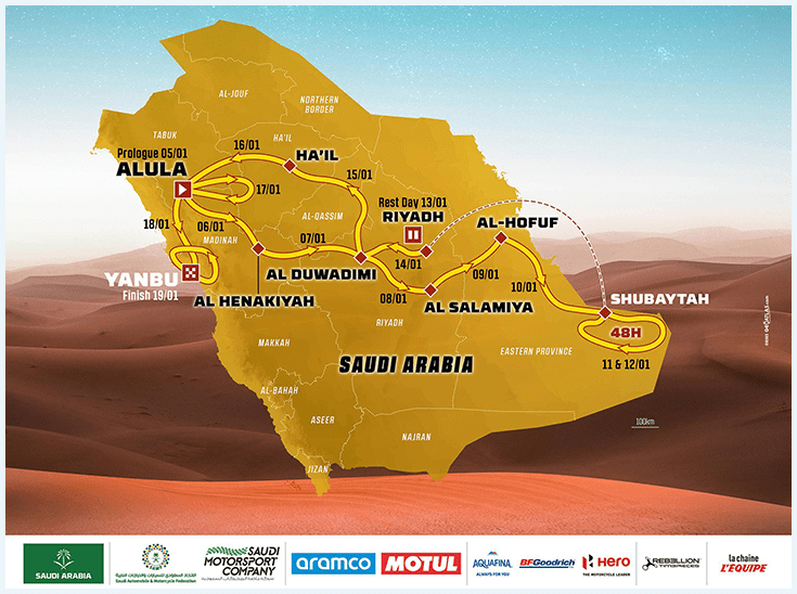 Mapa oficial del Rally Dakar 2024 en Arabia Saudi