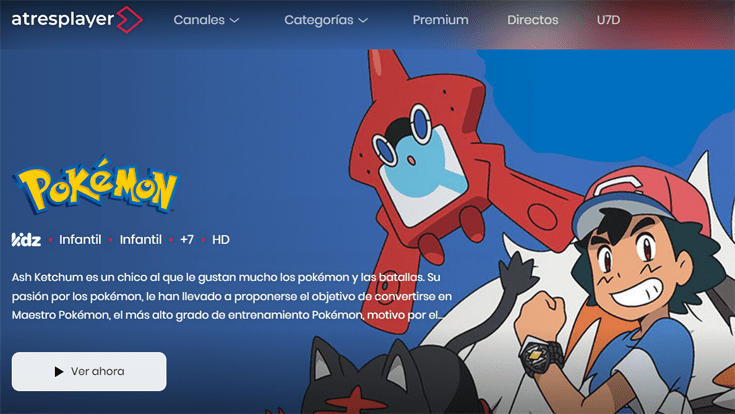 Banner de Pokemon en Atresplayer de España