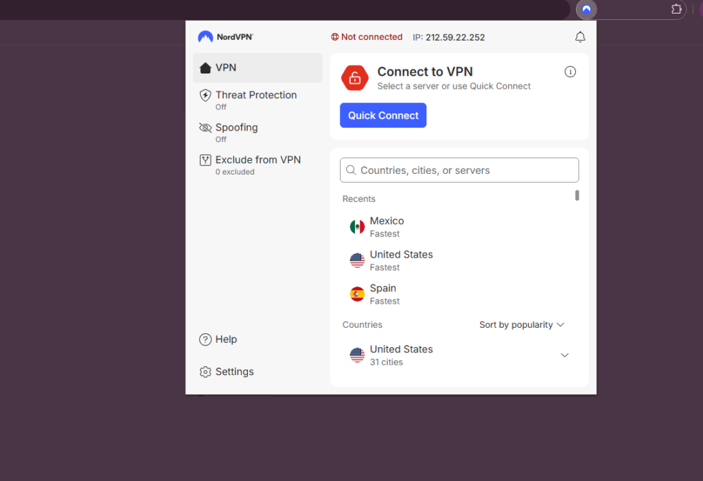 NordVPN quick connect