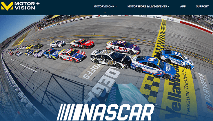 Página web Motorvision TV con banner del NASCAR