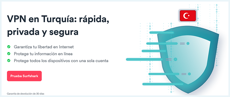 Banner Surfshark en español para VPN de Turquía