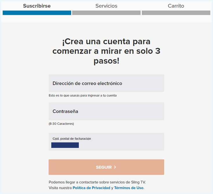 Inicio de sesion en Sling TV de EEUU en español