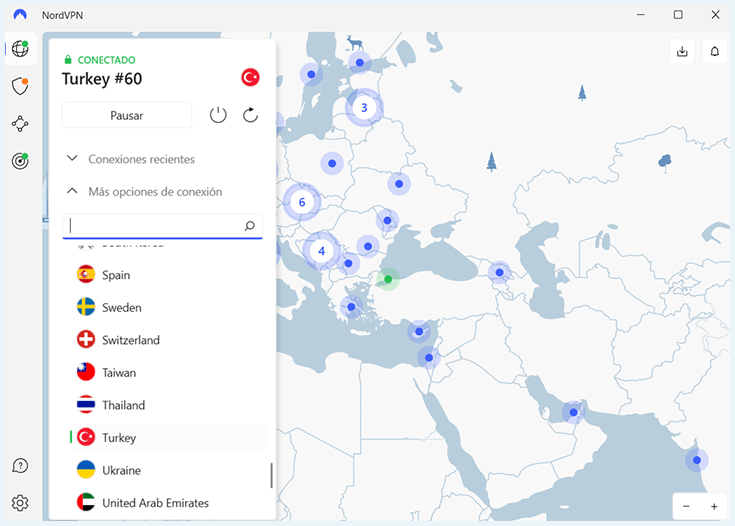 NordVPN app Windows conectado a VPN de Turquía