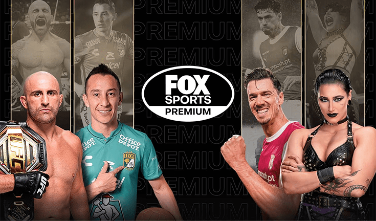Banner de FOX Sports Premium en México con futbolistas y boxeadores