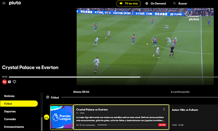 Captura de canal de la Premier League en Pluto TV Mexico