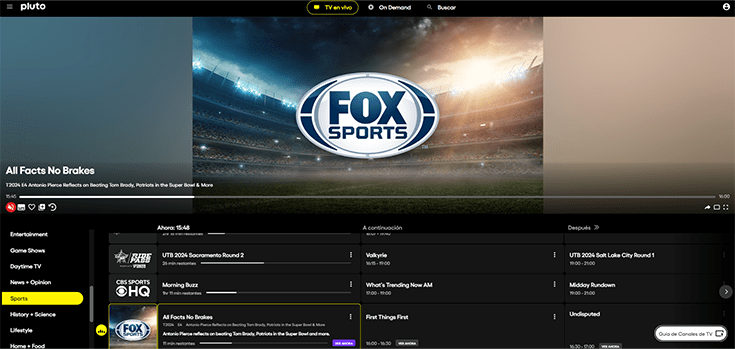 Pluto TV de Estados Unidos con canal FOX Sports