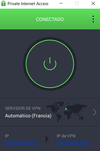 Private Internet Acess conectado a servidor automático en Francia