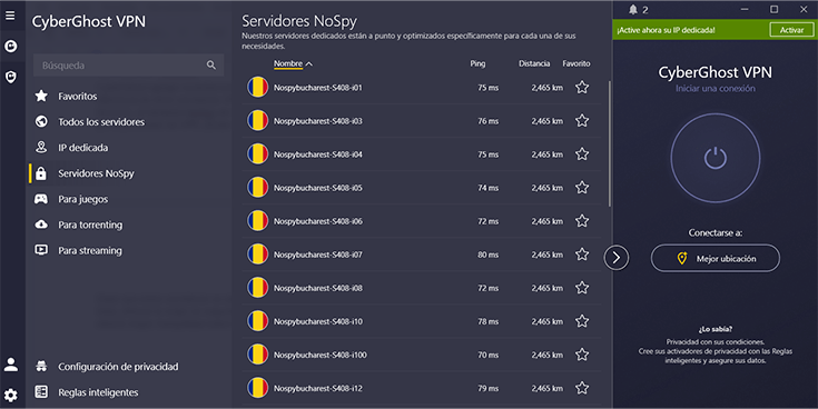 Lista de servidores NoSpy en software Windows de CyberGhos
