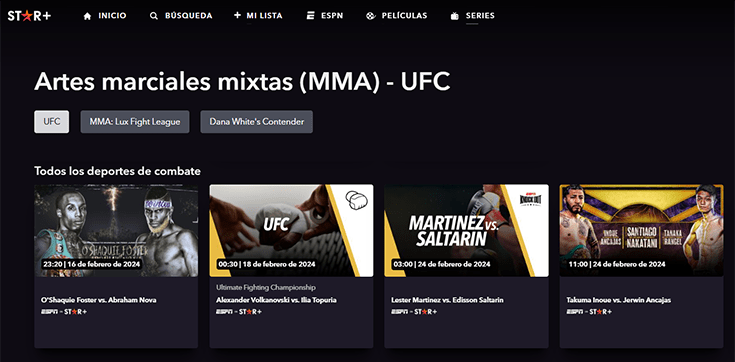 Opción de MMA y UFC en Star Plus