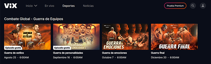 Opciones de combate global en ViX
