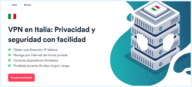 Página de Surfshark para Italia en español