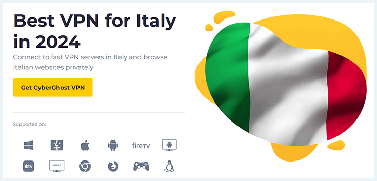 Página en inglés de CyberGhost para Italia