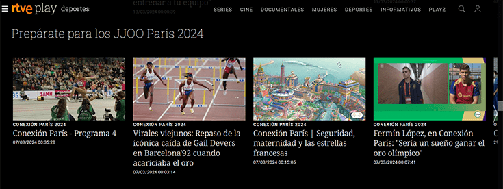 RTVE Play con videos para los juegos olimpicos de Paris 2024