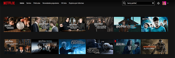 Netflix en Reino Unido con opciones de películas de Harry Potter