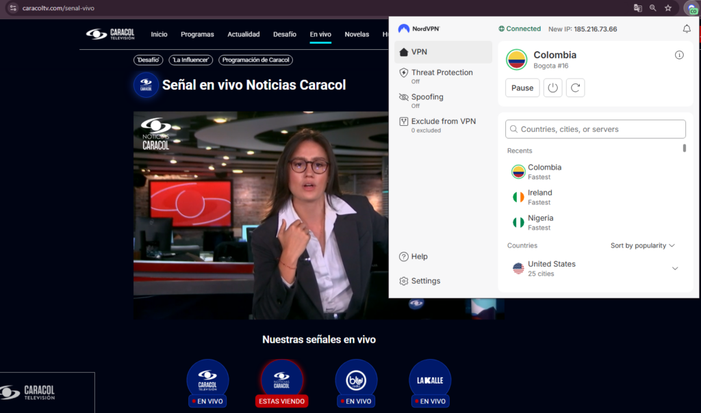 caracoltv streaming with comobia vpn