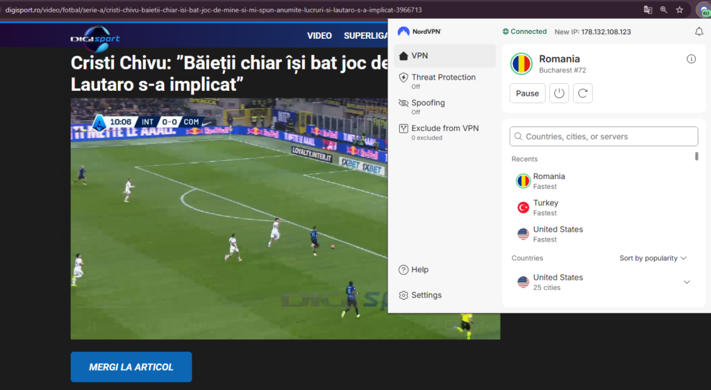 digisport streaming with romania vpn