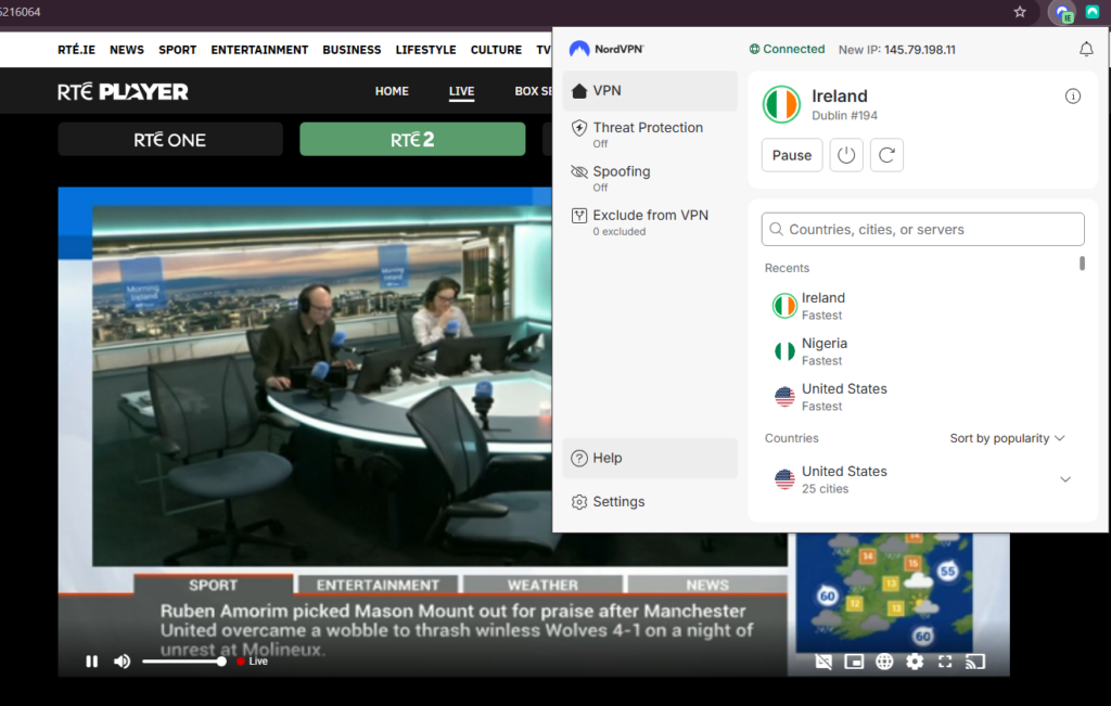 rte2 streaming with ireland vpn