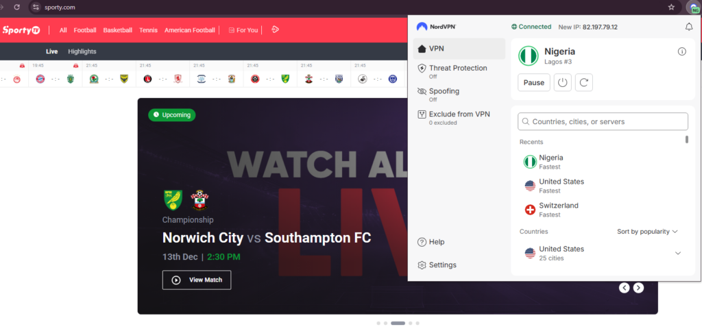sportytv streaming with nigeria vpn