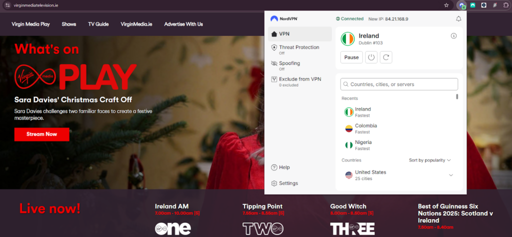 virgin media 2 streaming with ireland vpn
