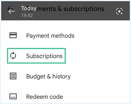 Menu Play Store avec le mot