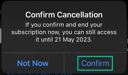 La notification de confirmation finale d'iOS pour annuler un abonnement