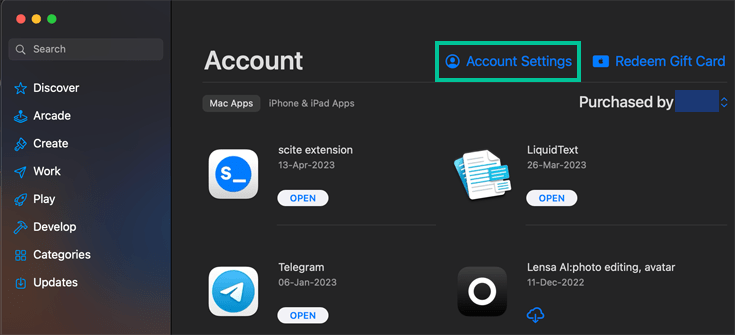 la page Paramètres macOS dont le bouton Paramètres du compte est mis en surbrillance