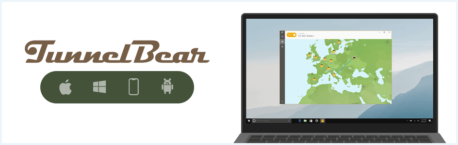 Bannière avec le logo TunnelBear et les systèmes d'exploitation pris en charge