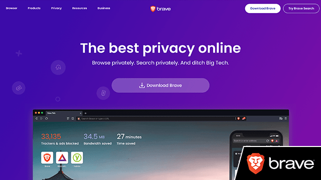 Capture d'écran du site Web Brave avec logo ajouté dans le coin