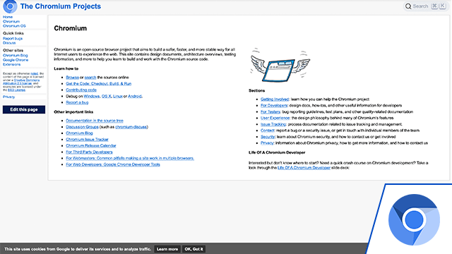 Capture d'écran du site Web Chromium avec logo ajouté dans le coin