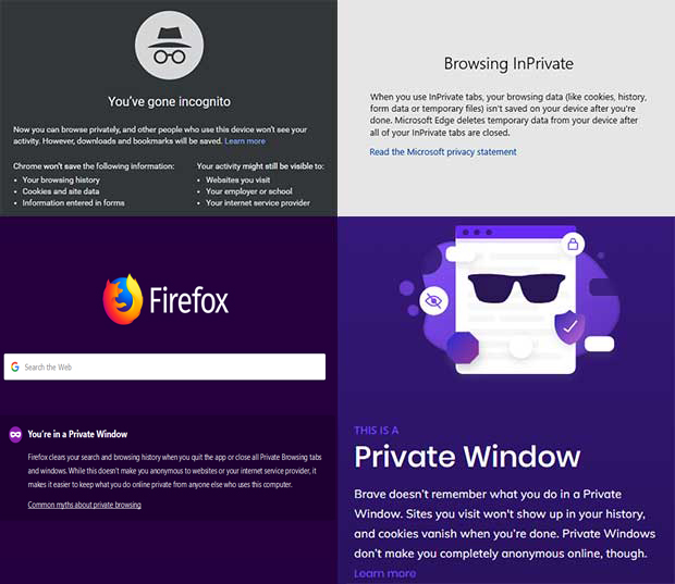 Navigateurs web en mode incognito