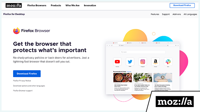 Capture d'écran du site Web de Mozilla Firefox avec logo ajouté dans le coin