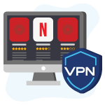 Bouclier VPN à côté d'un écran avec un programme qui ressemble à Netflix