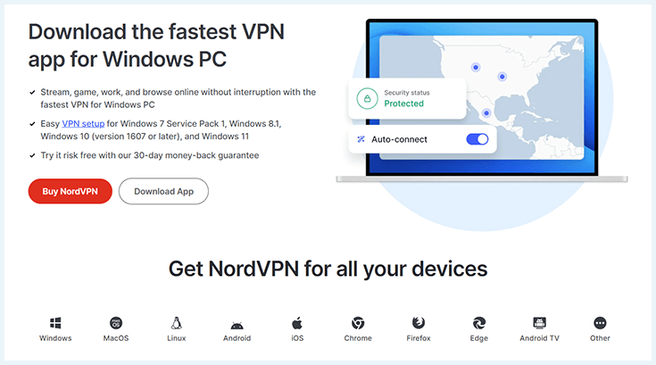 Capture d'écran de la page de téléchargement de NordVPN
