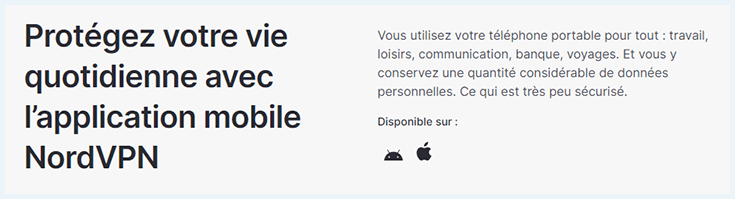 Capture d’écran de la page sur l’application mobile de NordVPN
