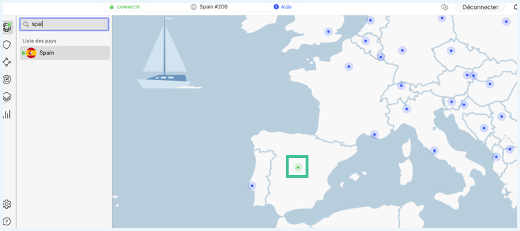 Capture d'écran de la carte du réseau de serveur de NordVPN