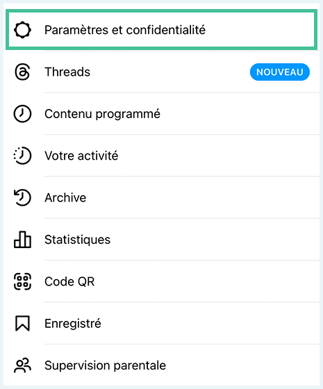 Capture d'écran des paramètres de confidentialité d'Instagram
