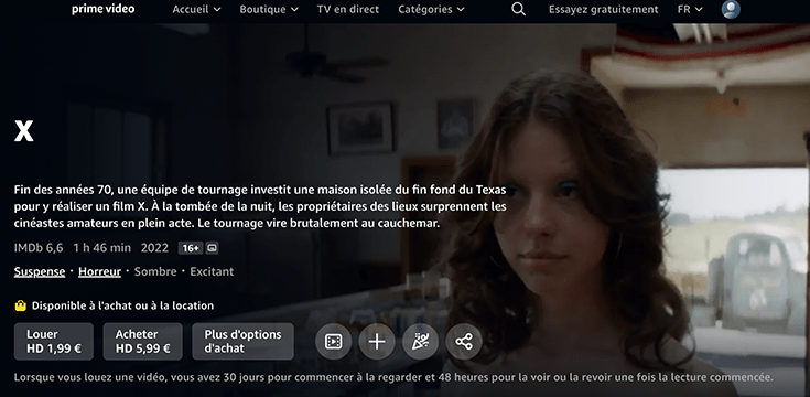 X, film d’Halloween disponible en streaming sur Prime Video