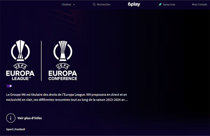 Page d'accueil de la plateforme de streaming 6play
