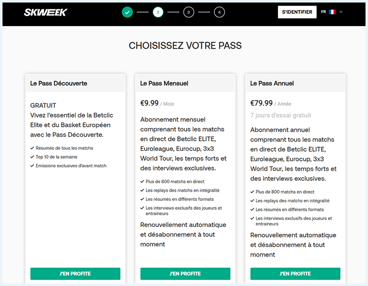 Page des abonnements de Skweek