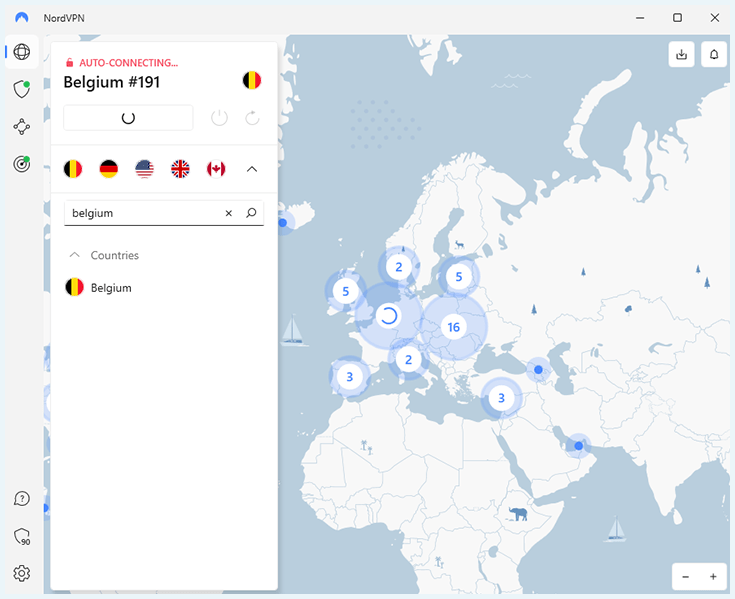 Capture écran de la page interactive des serveurs sur le site de NordVPN