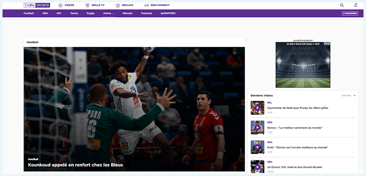 Rubrique Handball sur le site de BeIN Sports