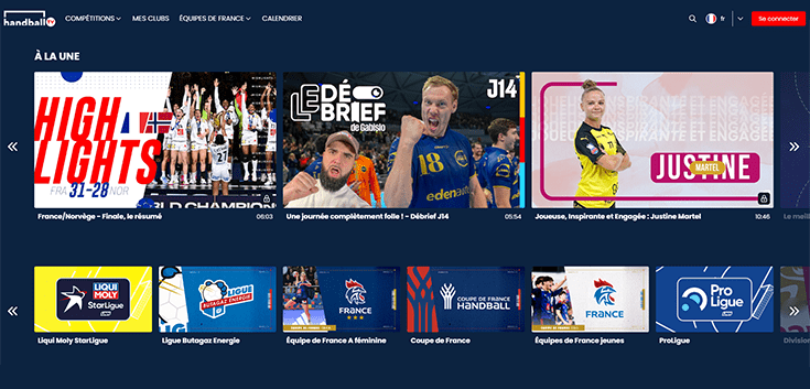 Page d'accueil du site Handball TV