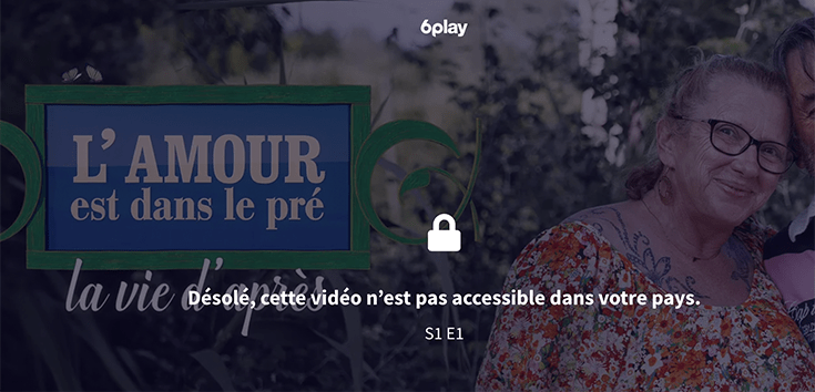 Capture d'écran du site 6play avec la mention que cette page n'est pas disponible dans ce pays