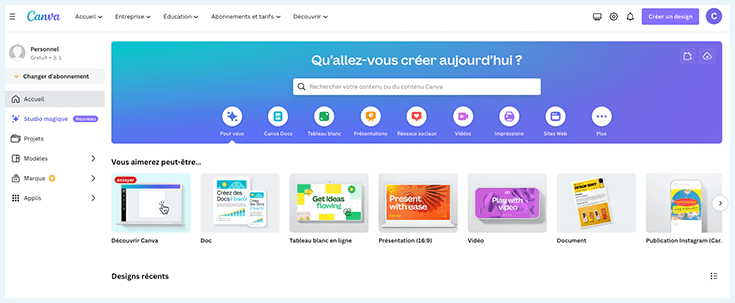 Capture d'écran de l'interface de Canva