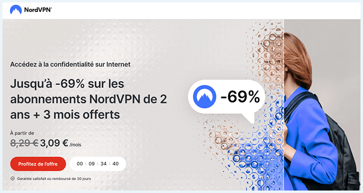 Capture d'écran de la page d'accueil de NordVPN avec la promotion actuelle