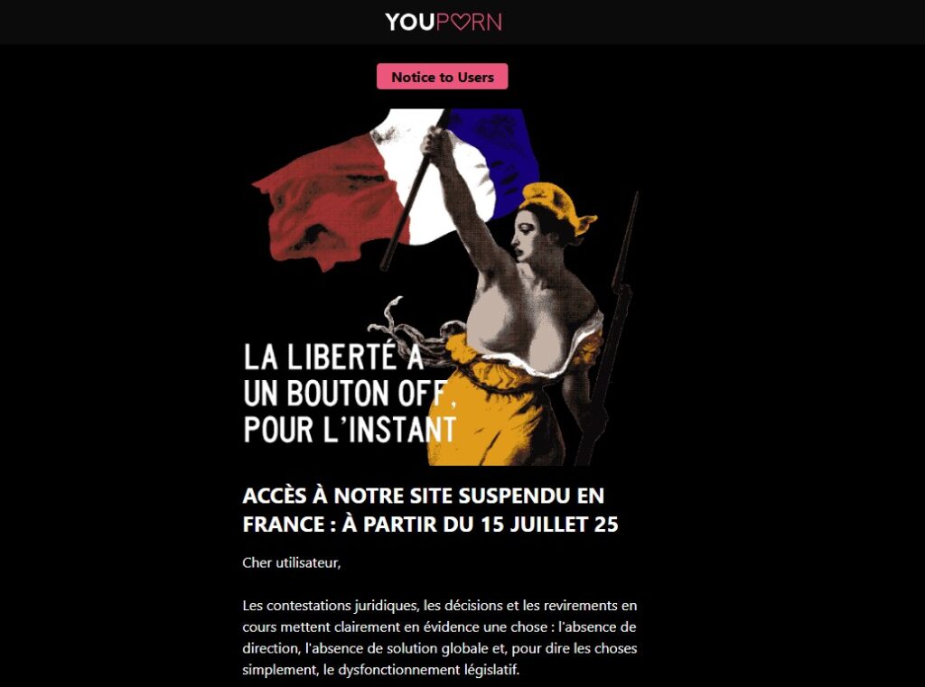 Message de blocage YouPorn en France