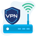 Icône du bouclier VPN au-dessus de l'icône du routeur
